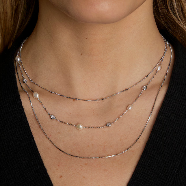 Essential Pearl Necklace Stacking Set in Silver