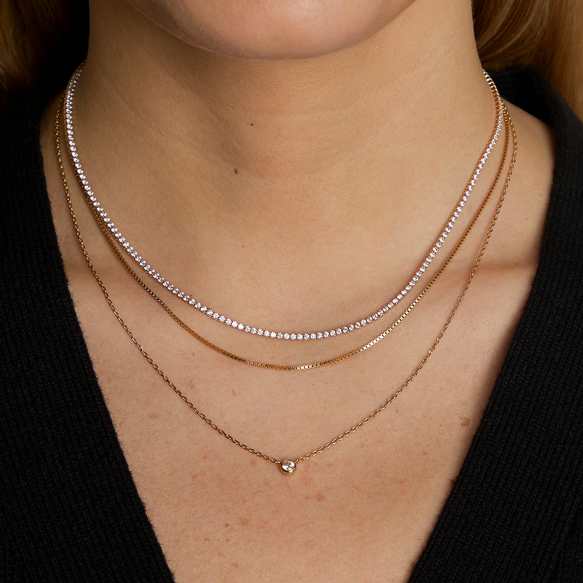 Essential Crystal Necklace Stacking Set in Gold