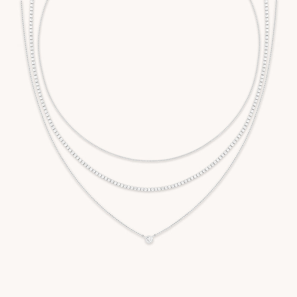 Essential Crystal Necklace Stacking Set in Silver
