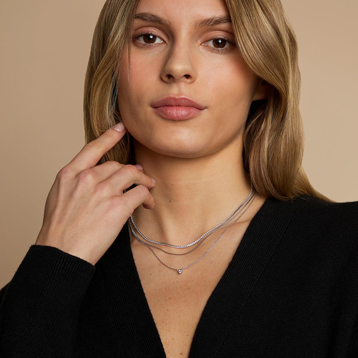 Essential Crystal Necklace Stacking Set in Silver