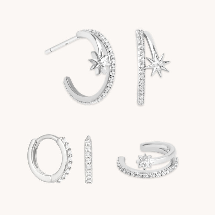 Cosmic Illusion Hoops  Stacking Set in Silver