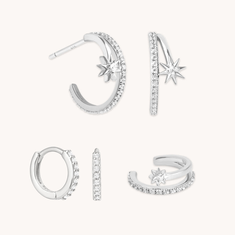 Cosmic Illusion Hoops  Stacking Set in Silver