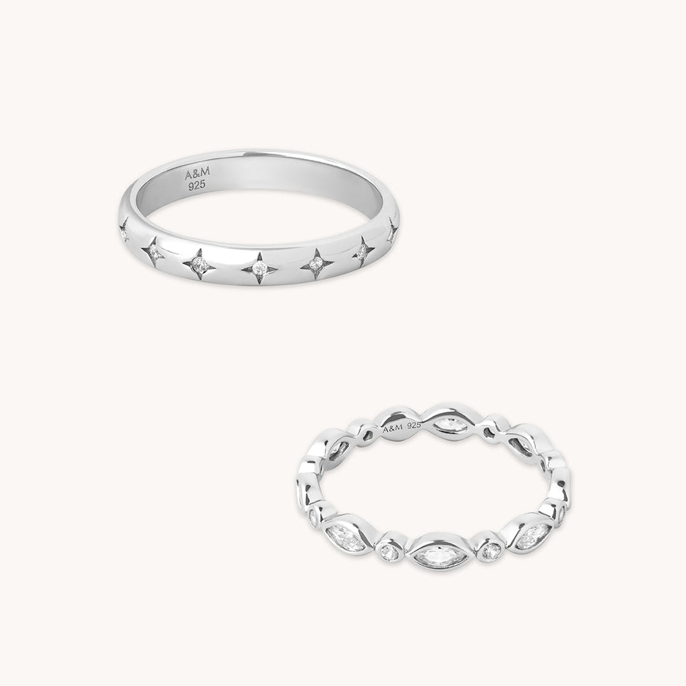 Crystal Band Ring Stacking Set in Silver