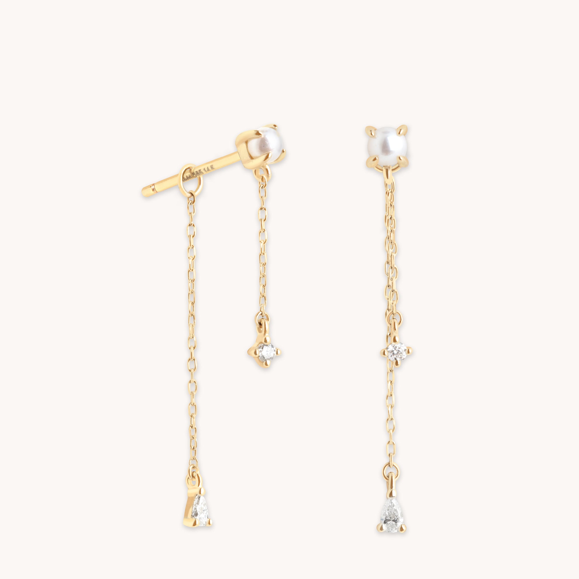 Diamond & Pearl Chain Studs in Solid Gold
