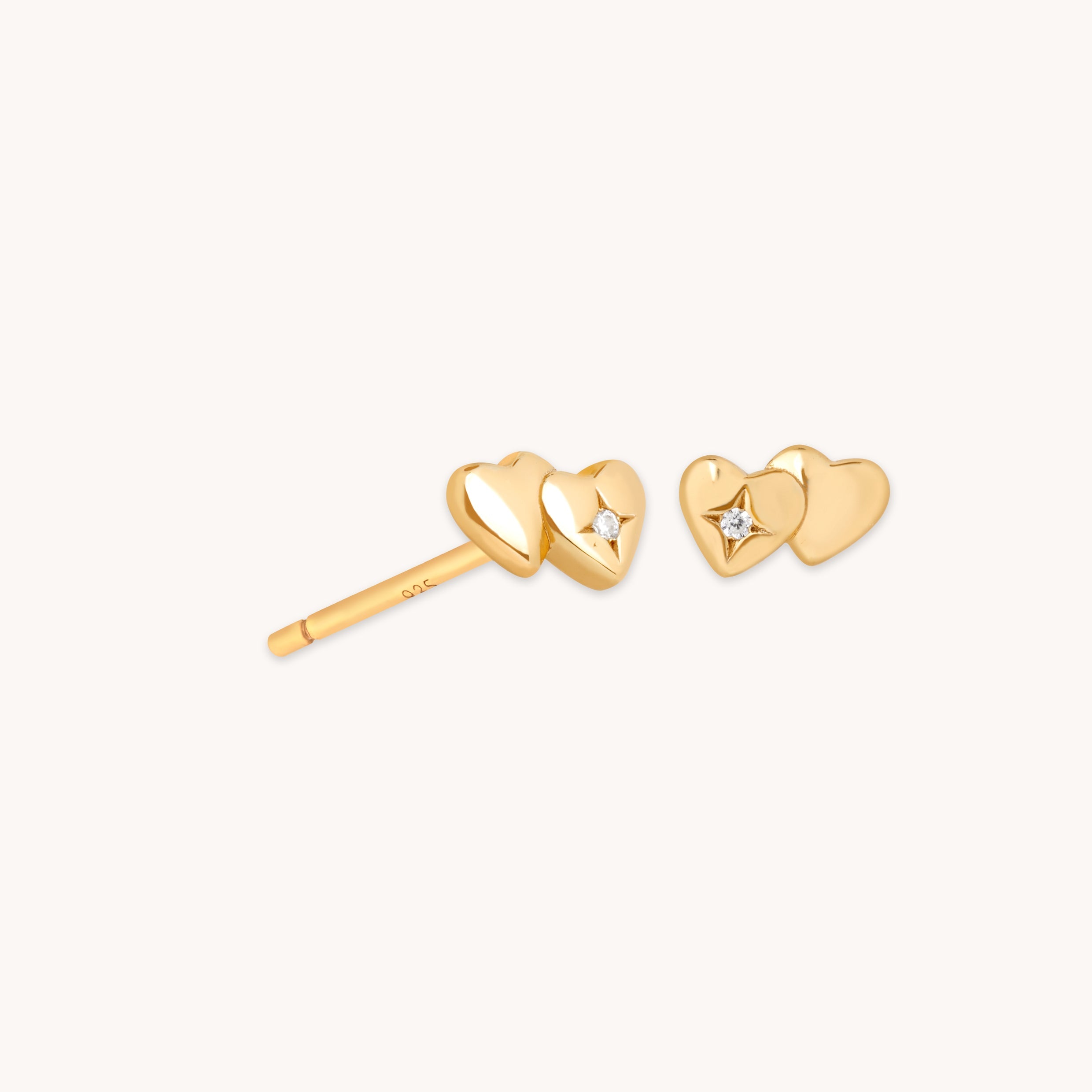 Double Heart Stud Earrings in Gold