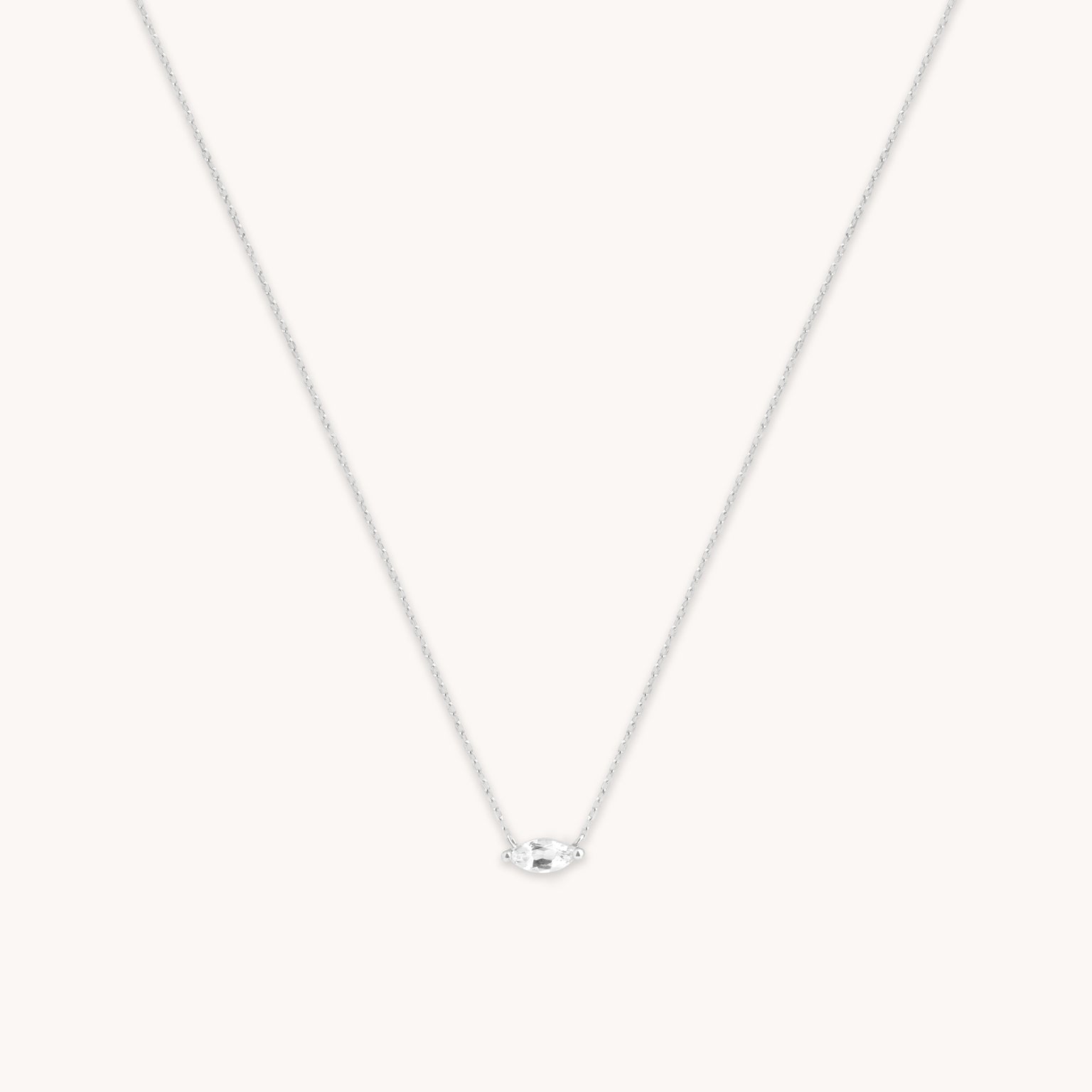 White Topaz Marquise Necklace in Solid White Gold