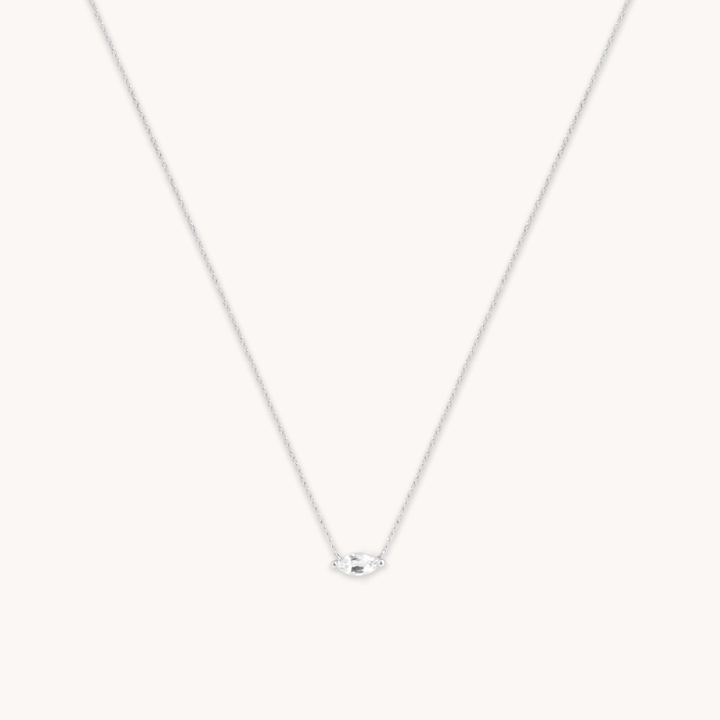 White Topaz Marquise Necklace in Solid White Gold