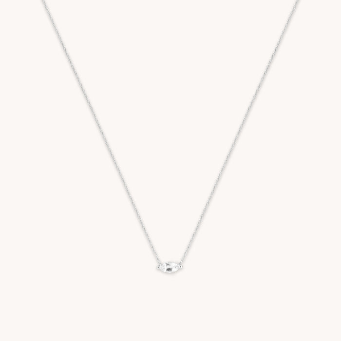 White Topaz Marquise Necklace in Solid White Gold