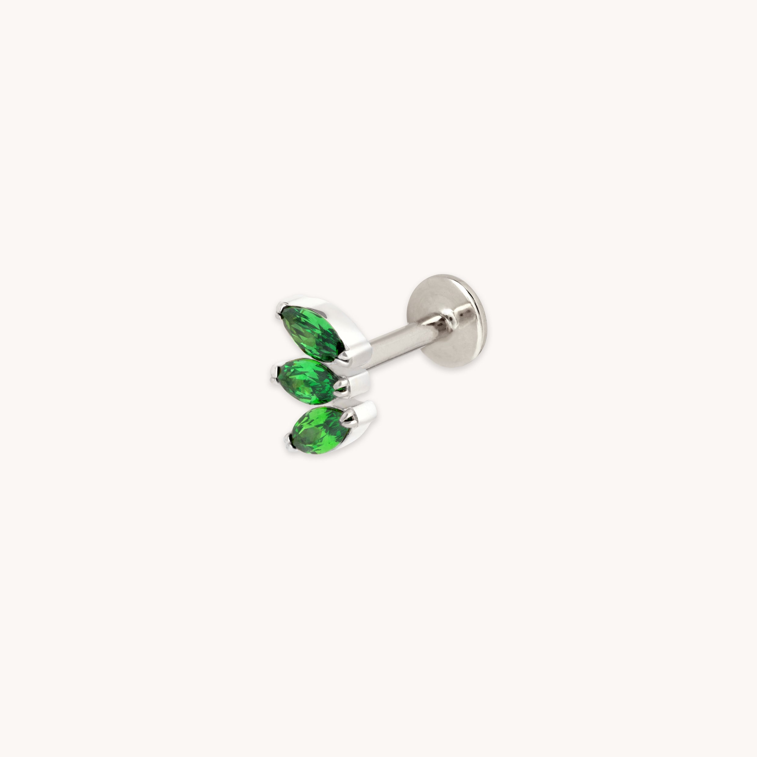 Green Marquise Fan Titanium Piercing Stud in Platinum