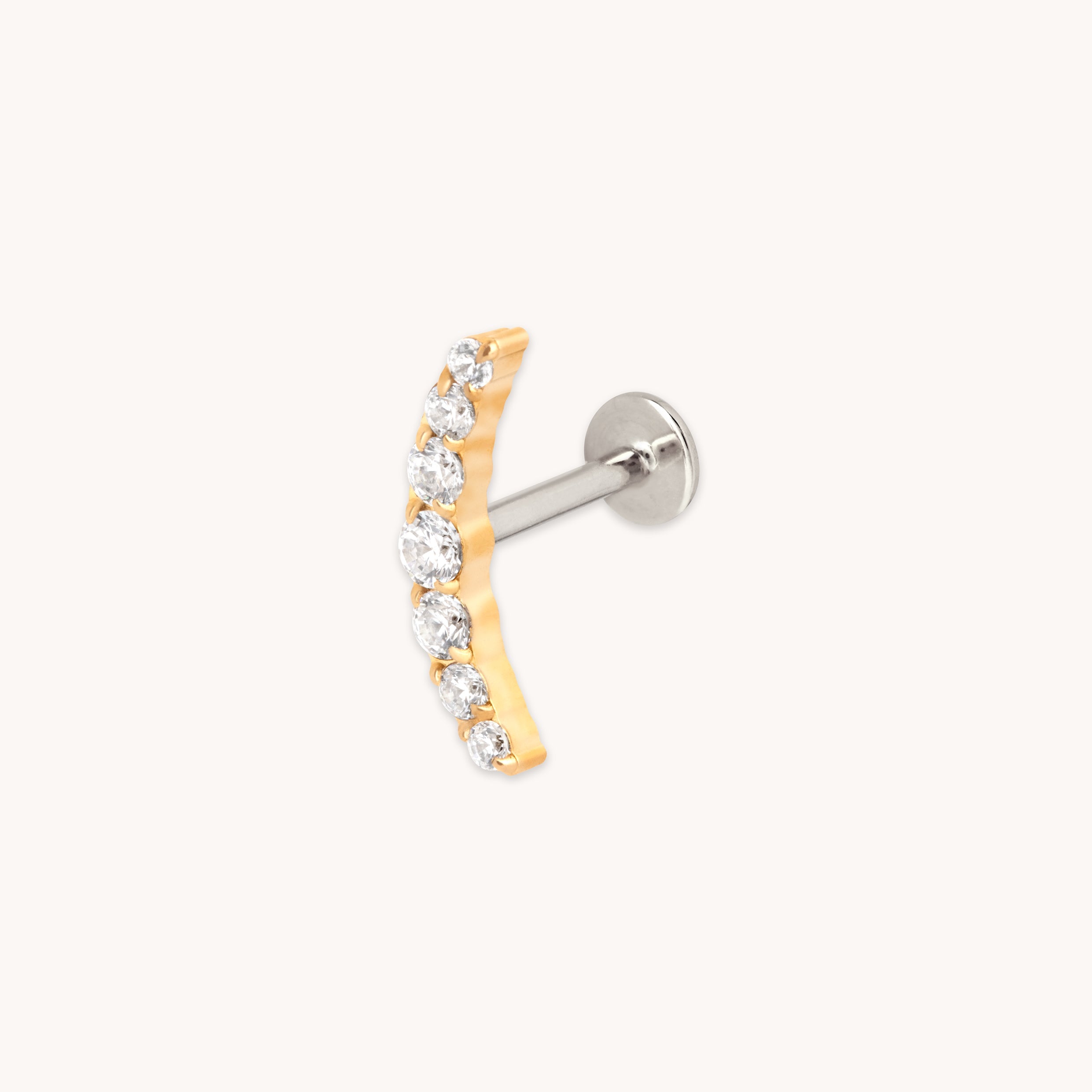 Curved Crystal Titanium Piercing Stud in Gold