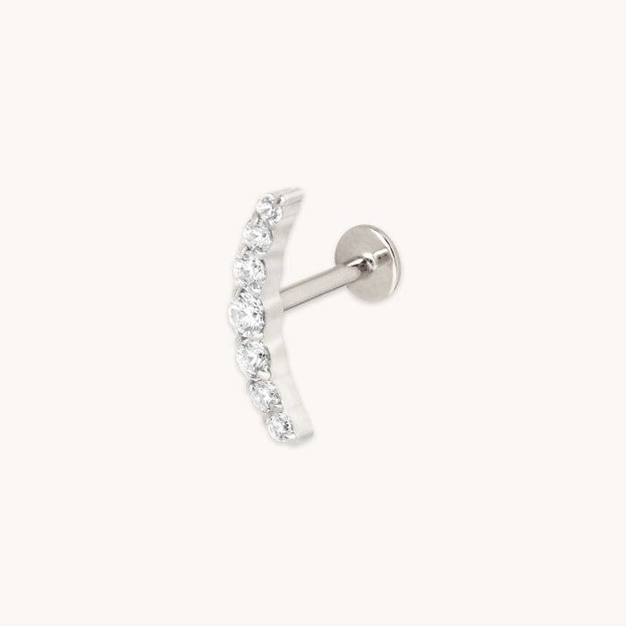 Curved Crystal Titanium Piercing Stud in Platinum