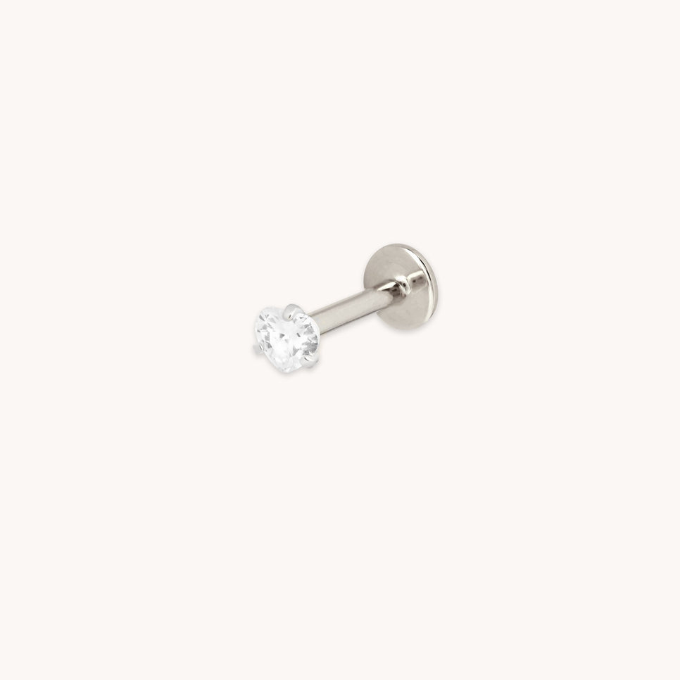 Crystal Heart Titanium Piercing Stud in Platinum