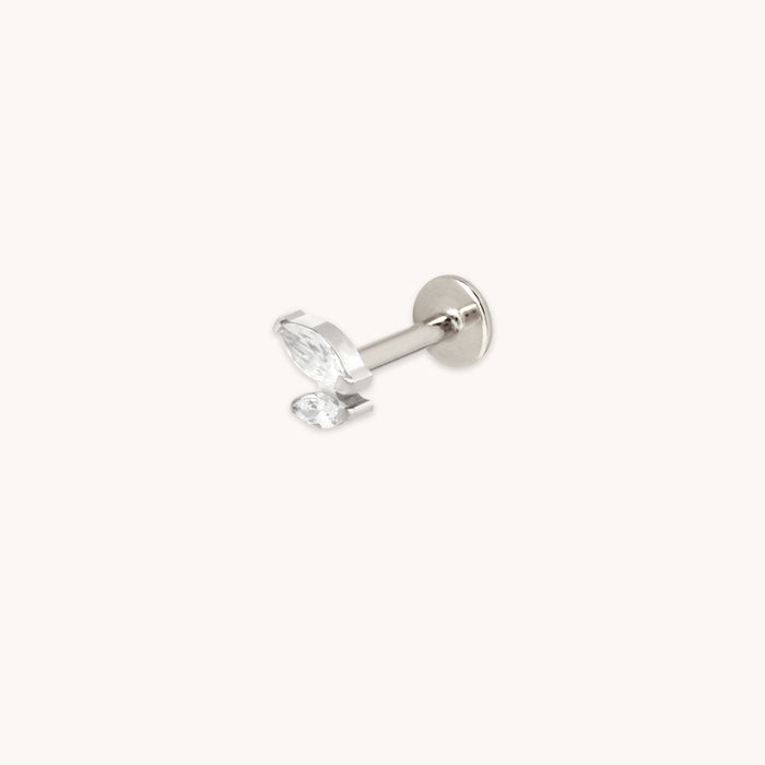 Crystal Double Marquise Titanium Piercing Stud in Platinum