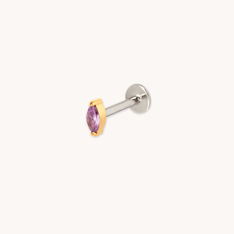 Purple Marquise Titanium Piercing Stud in Gold