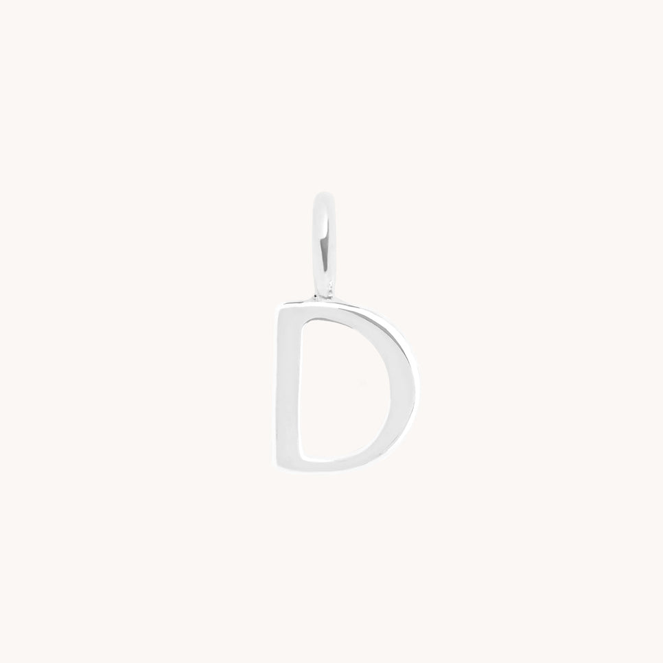 D Initial Charm 9k White Gold