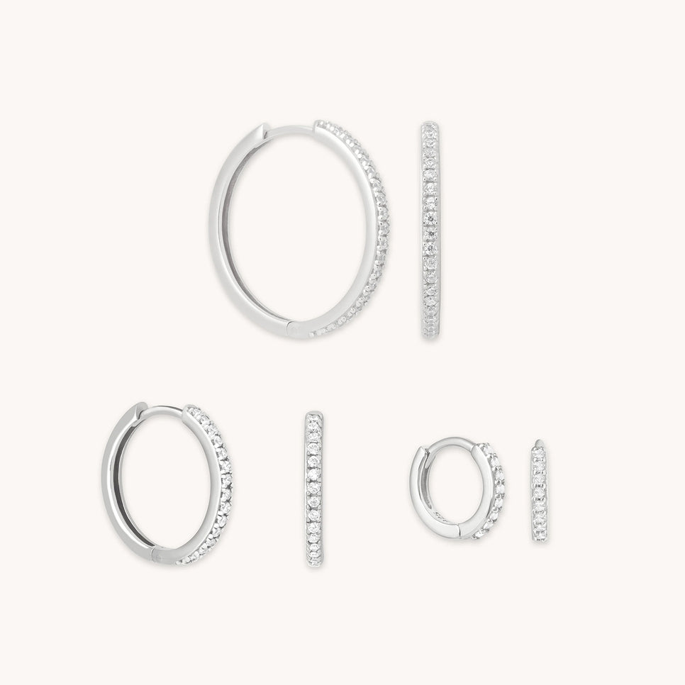 Crystal Hoop to Huggie Gift Set in Silver