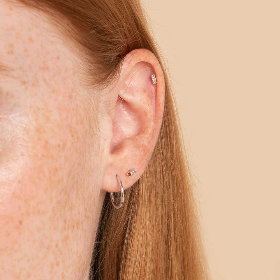 Birthstone Earrings - January Garnet Birthstone Earrings in Solid White Gold - Stud Earrings - Astrid &amp; Miyu