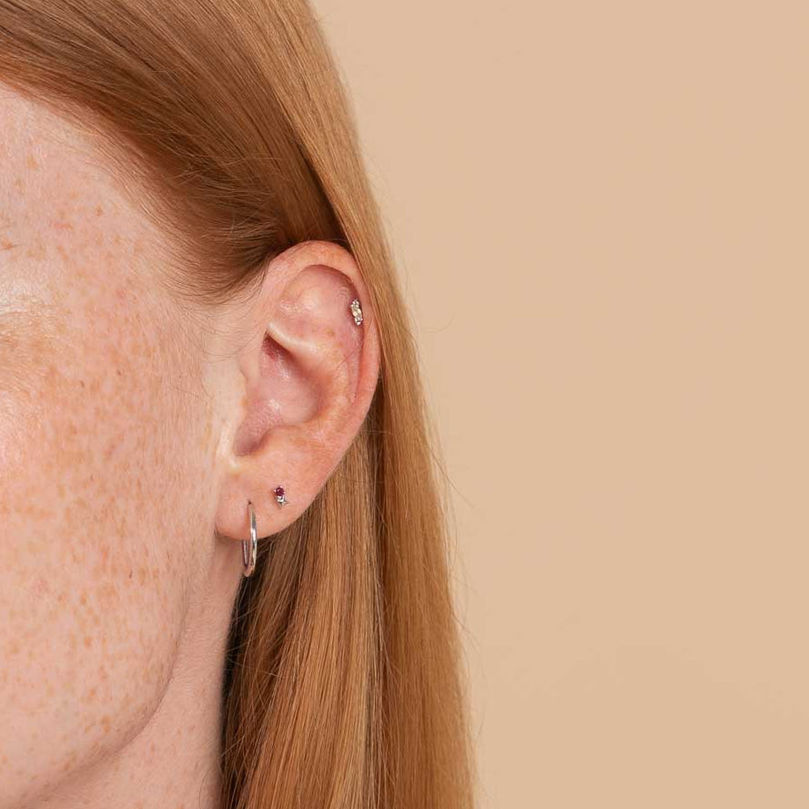 Birthstone Earrings - July Ruby Birthstone Earrings in Solid White Gold - Stud Earrings - Astrid &amp; Miyu