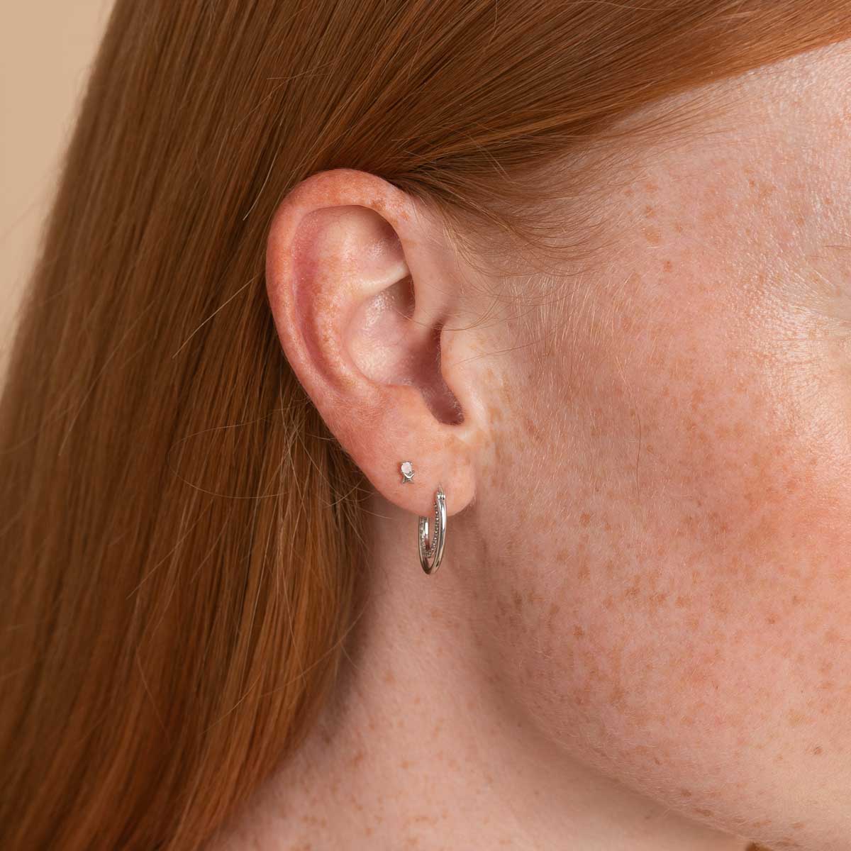 June Moonstone Birthstone Earrings in Solid White Gold