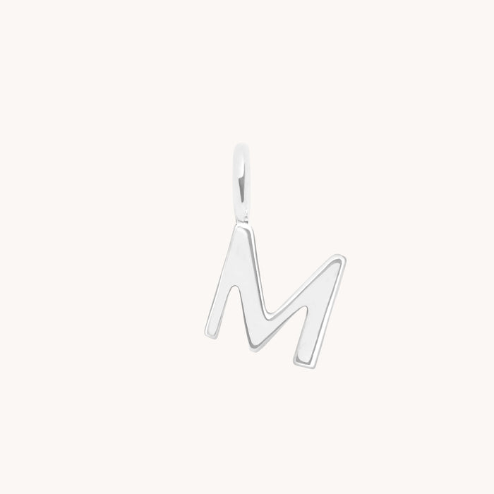 M Initial Charm 9k White Gold