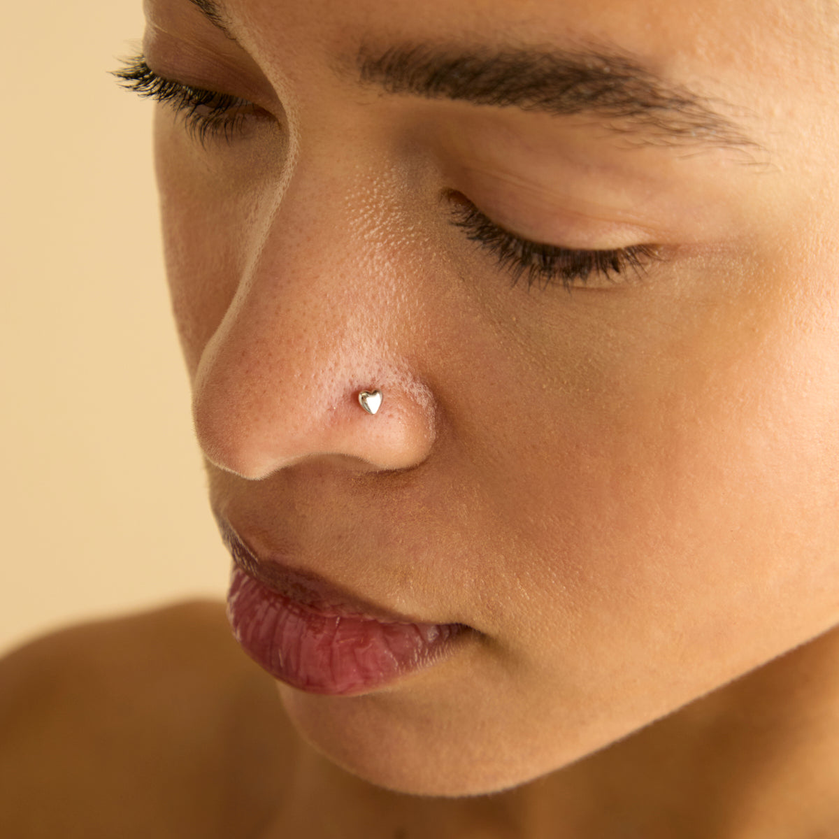 Heart Piercing Stud in Solid White Gold