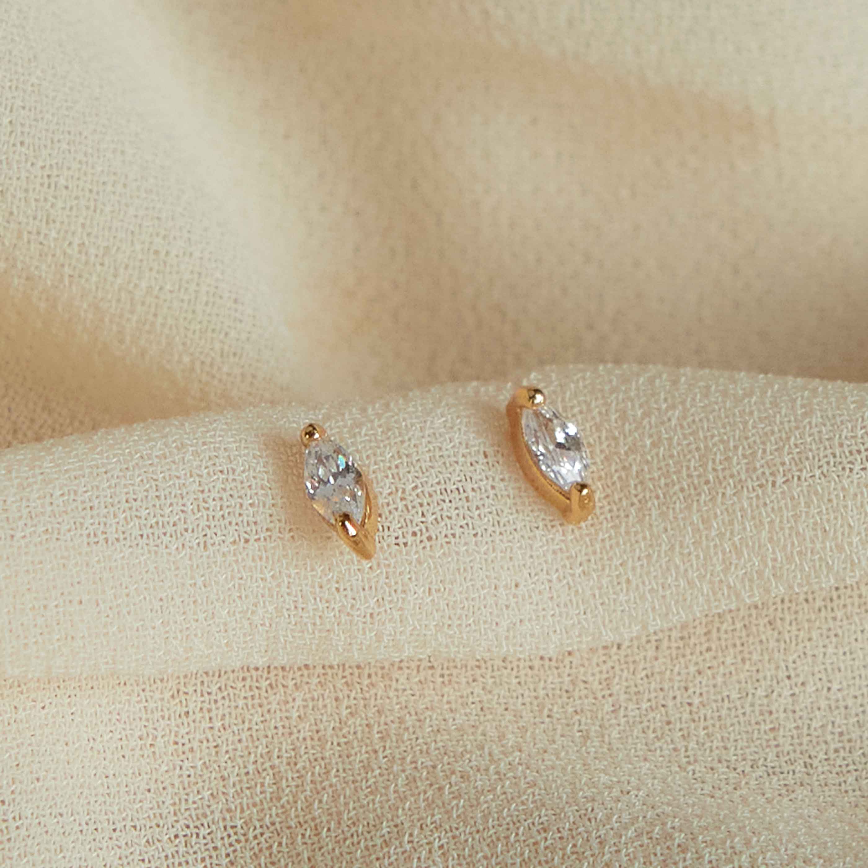 18k Gold Plated Jewelry - Navette Gem Stud Earrings in Gold - Stud Earrings - Astrid &amp; Miyu