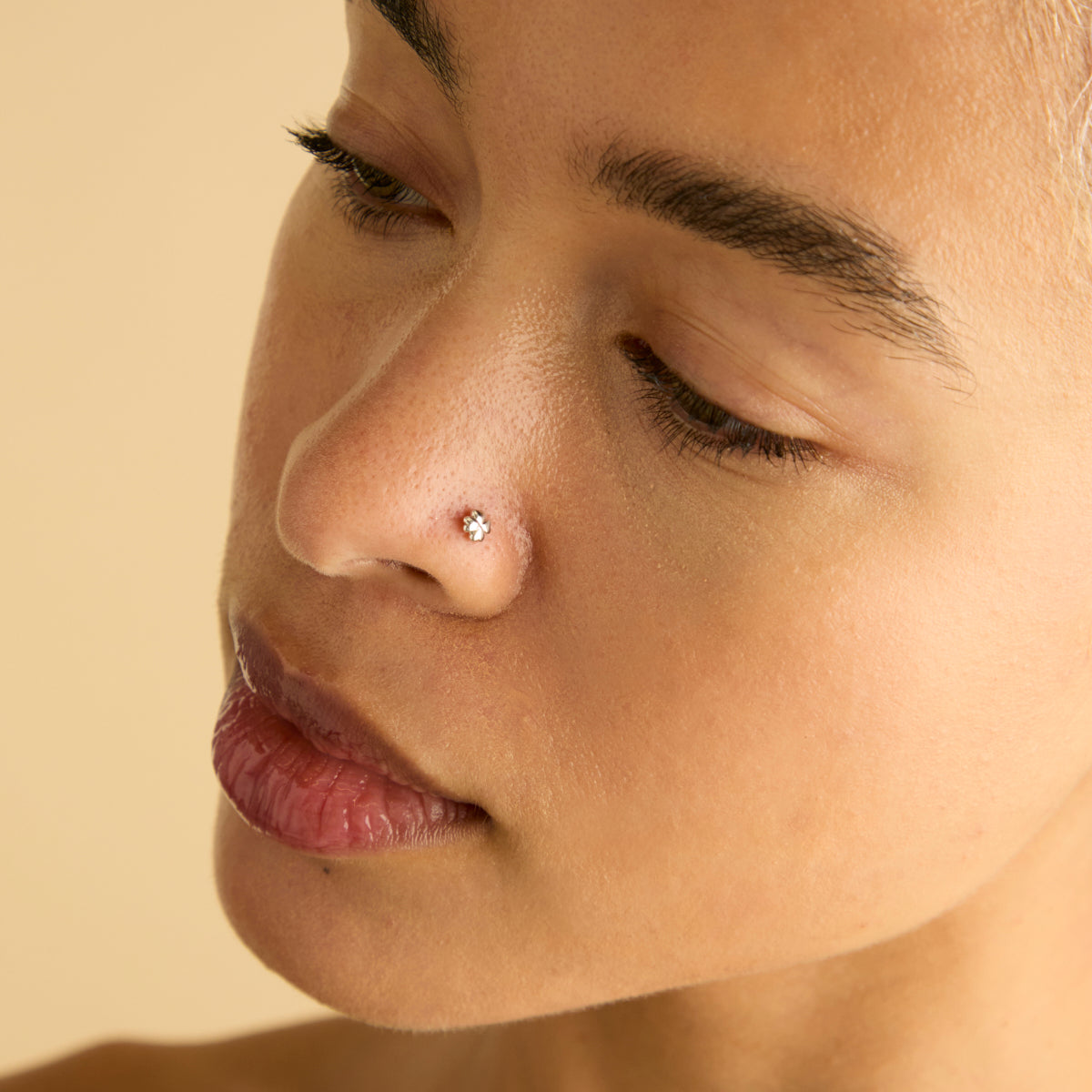 Clover Piercing Stud in Solid White Gold