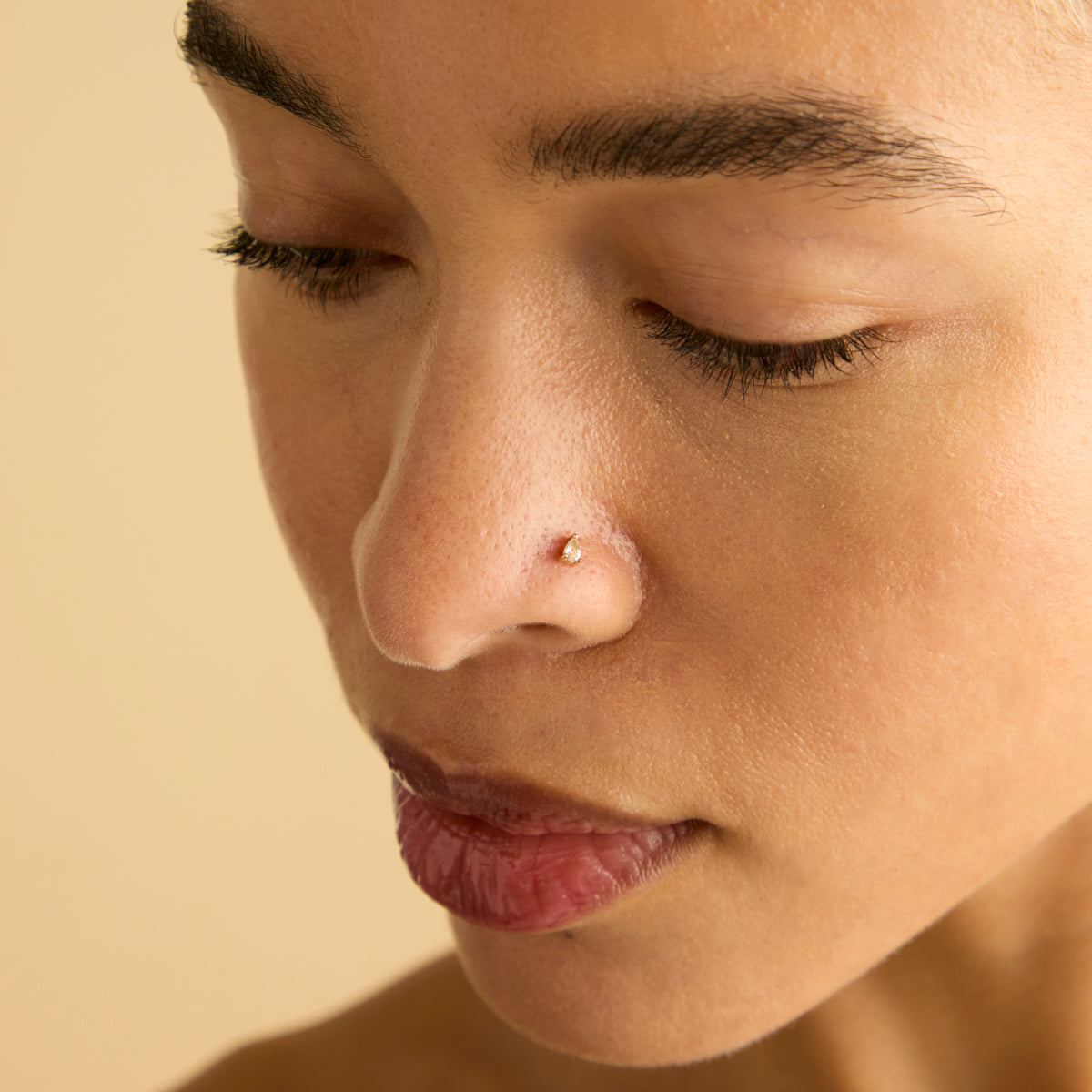 Topaz Pear Piercing Stud in Solid Gold