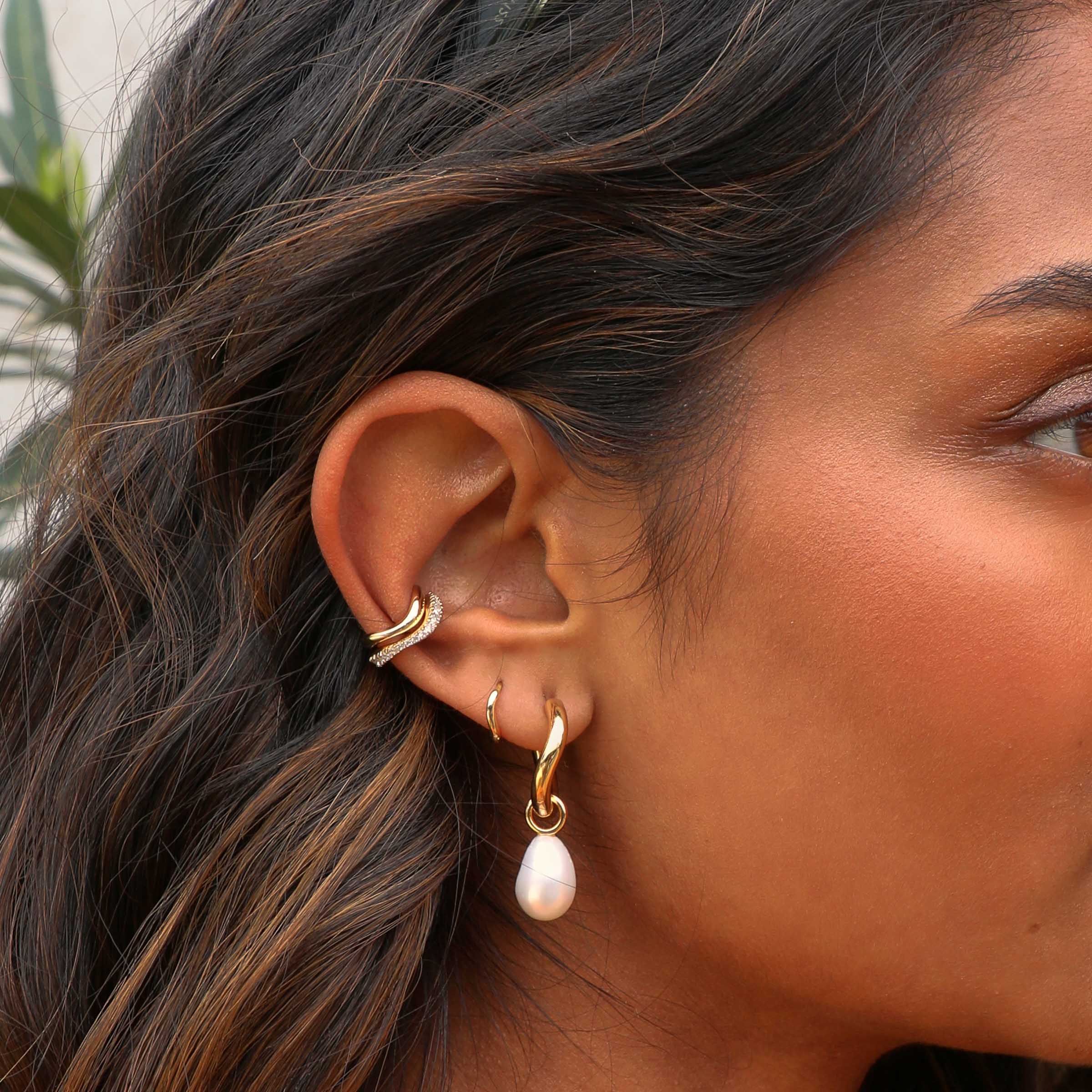 Pearl Charm Gold Hoops | Astrid & Miyu Earrings