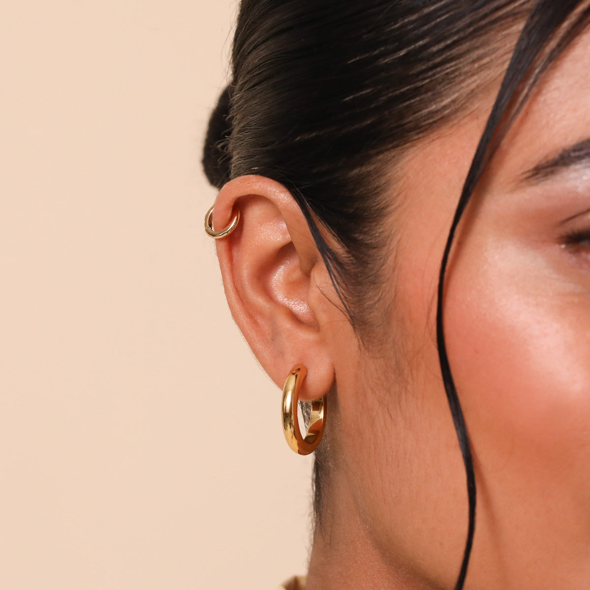 Bold Large Hoops in Gold worn