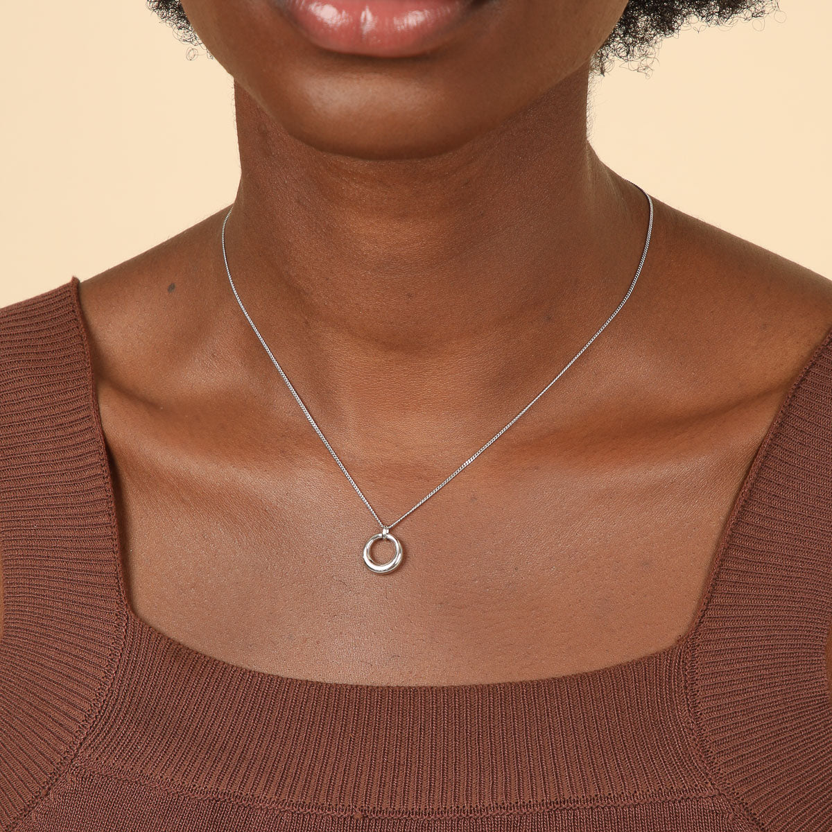 Bold Halo Pendant Necklace in Silver worn