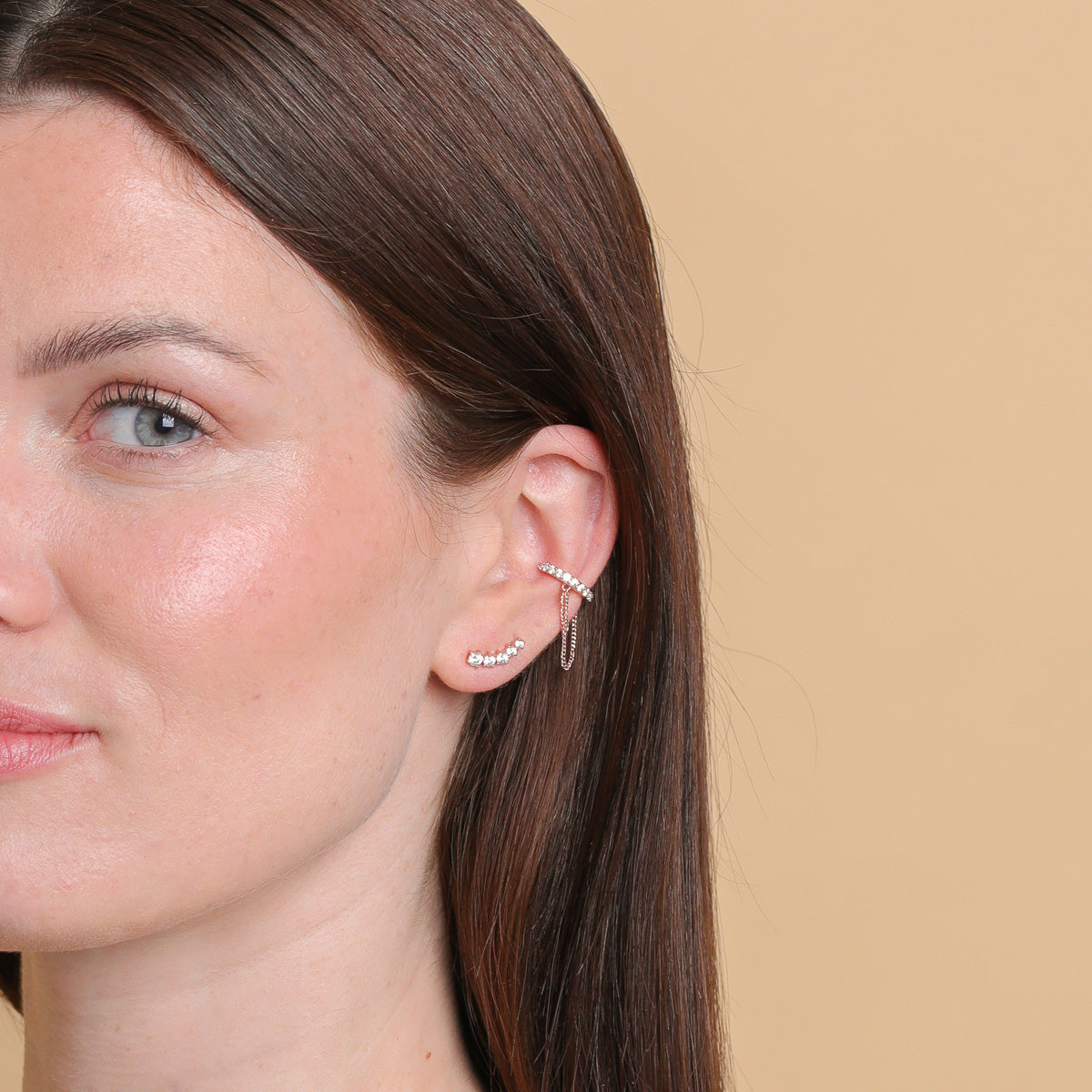 Illume Crystal Climber Stud Earrings in Rose Gold worn