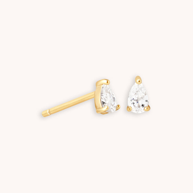 Pear Crystal Stud Earrings in Gold