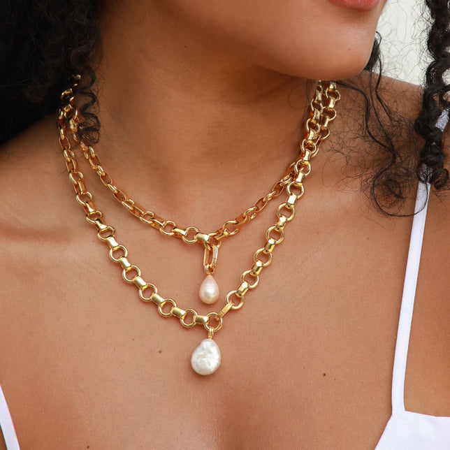 Pearl Pendant Charm in Gold worn