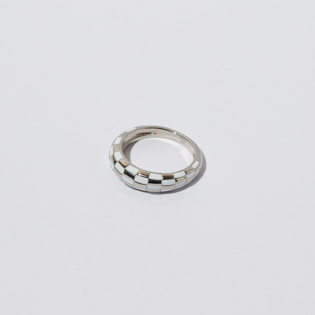 Checkerboard Dome Ring in Silver flat lay shot