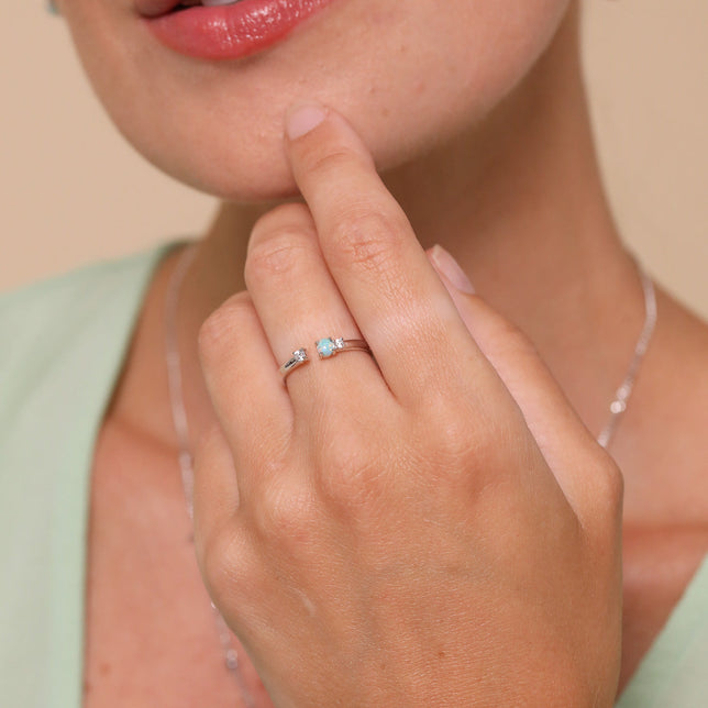Aura Opal Ring in Silver worn