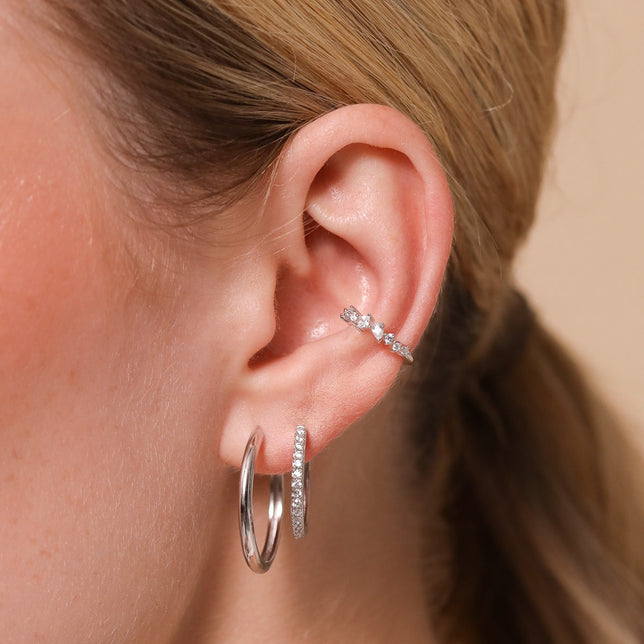 Celestial Crystal Ear Cuff in Silver worn