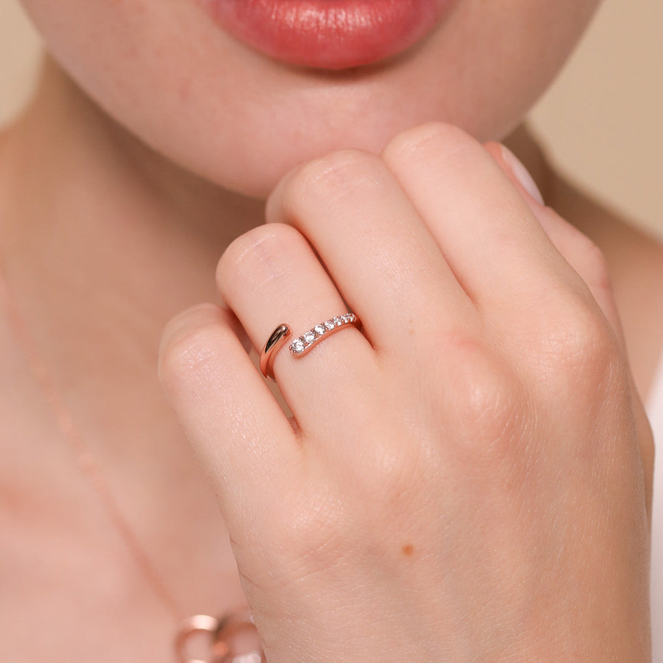 Orbit Crystal Ring in Rose Gold worn