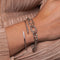 Orbit Chain Bracelet in Silver worn with orbit cuff bracelet in silver