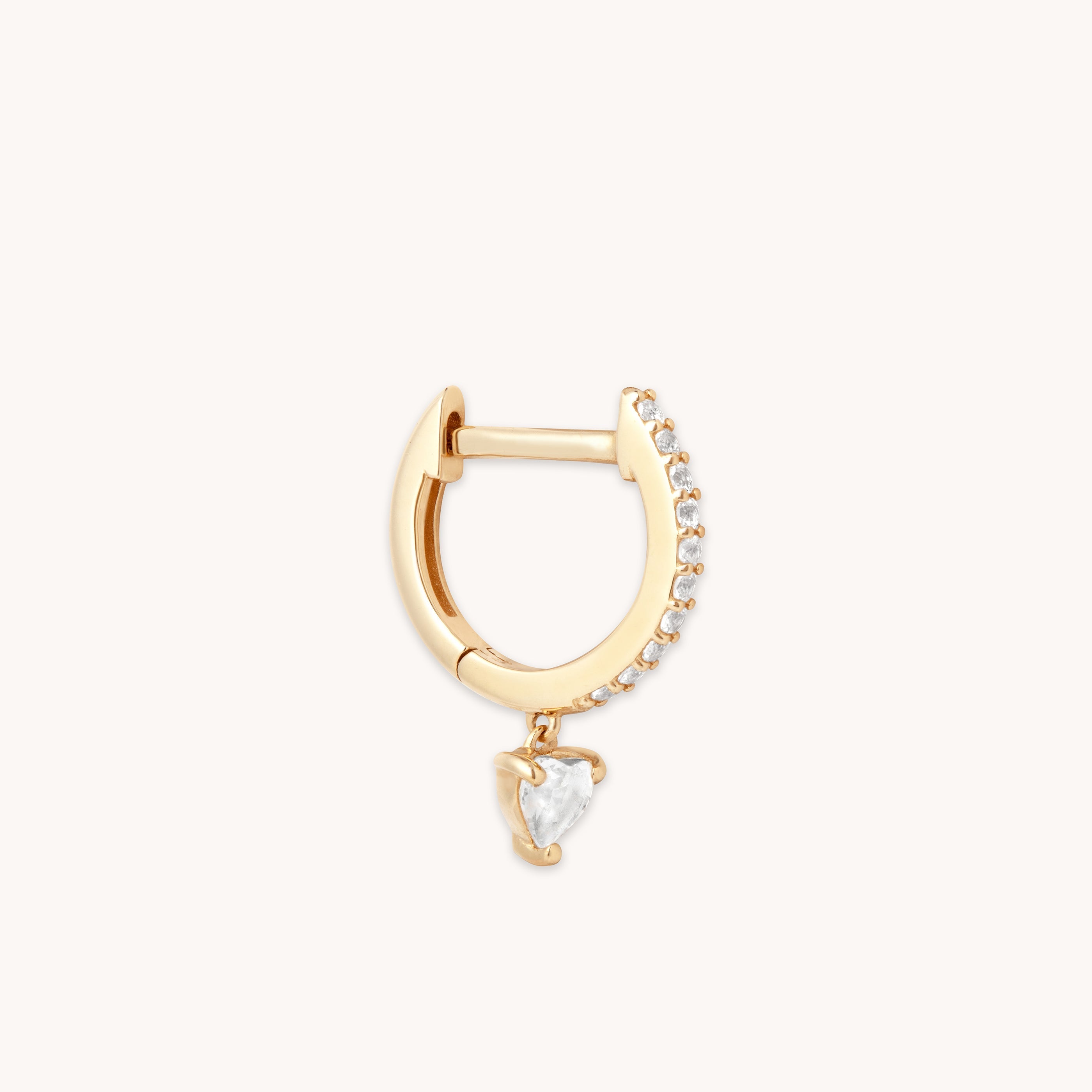 Heart Gem Drop Piercing Hoop in Solid Gold