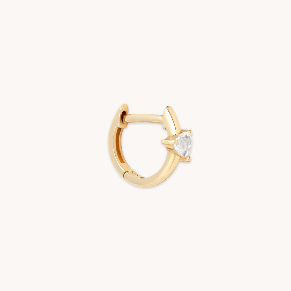 Heart Gem Piercing Hoop in Solid Gold