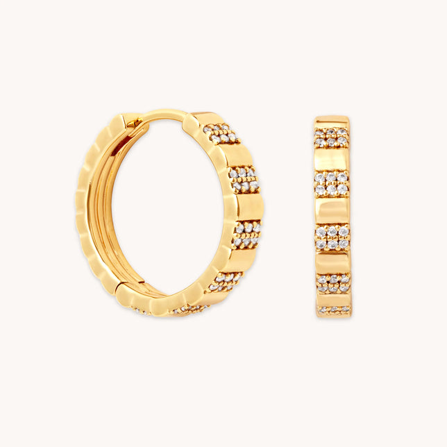Pleated Crystal Hoops in Gold