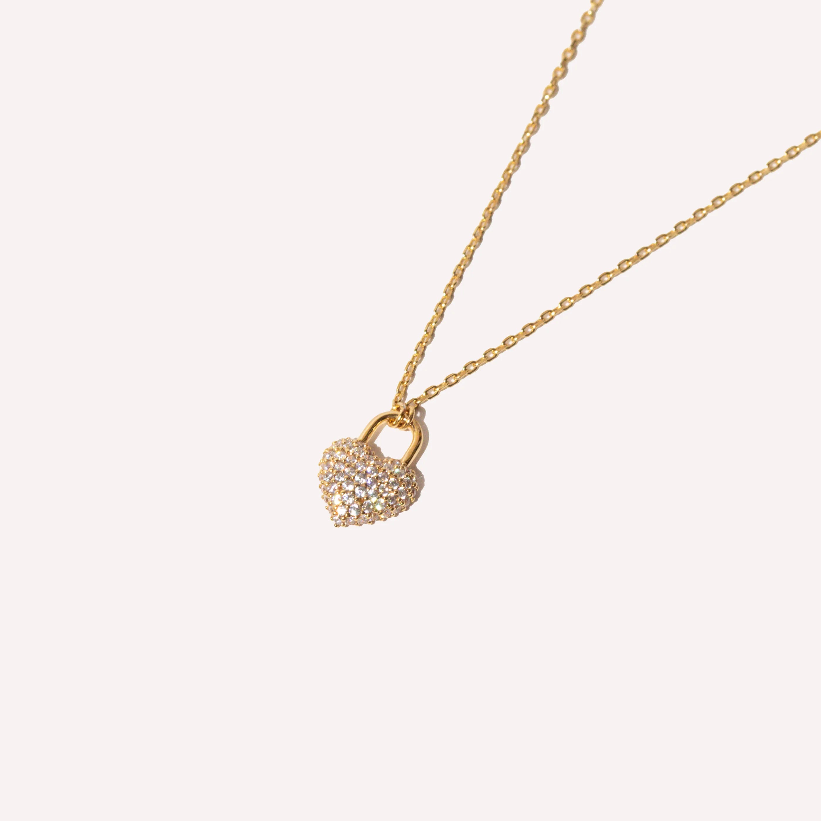 Heart Pave Pendant Necklace in Gold close up