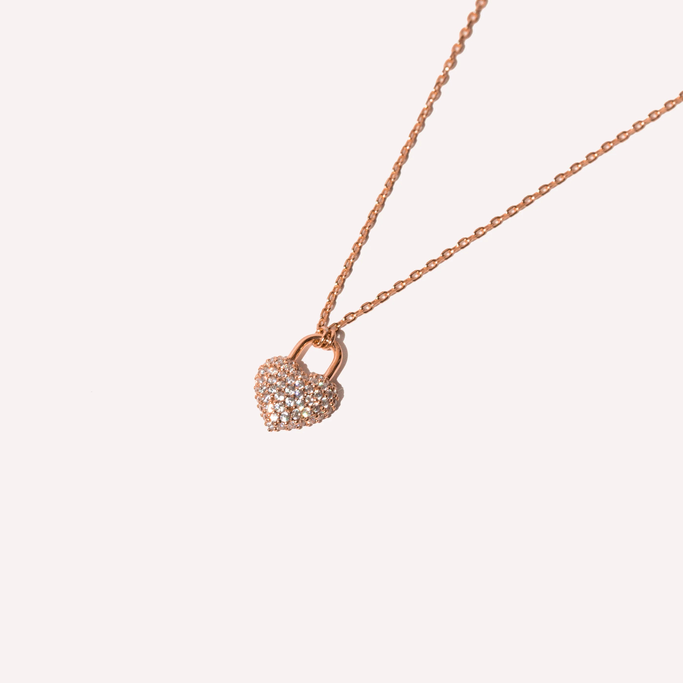Heart Pave Pendant Necklace in Rose Gold close up