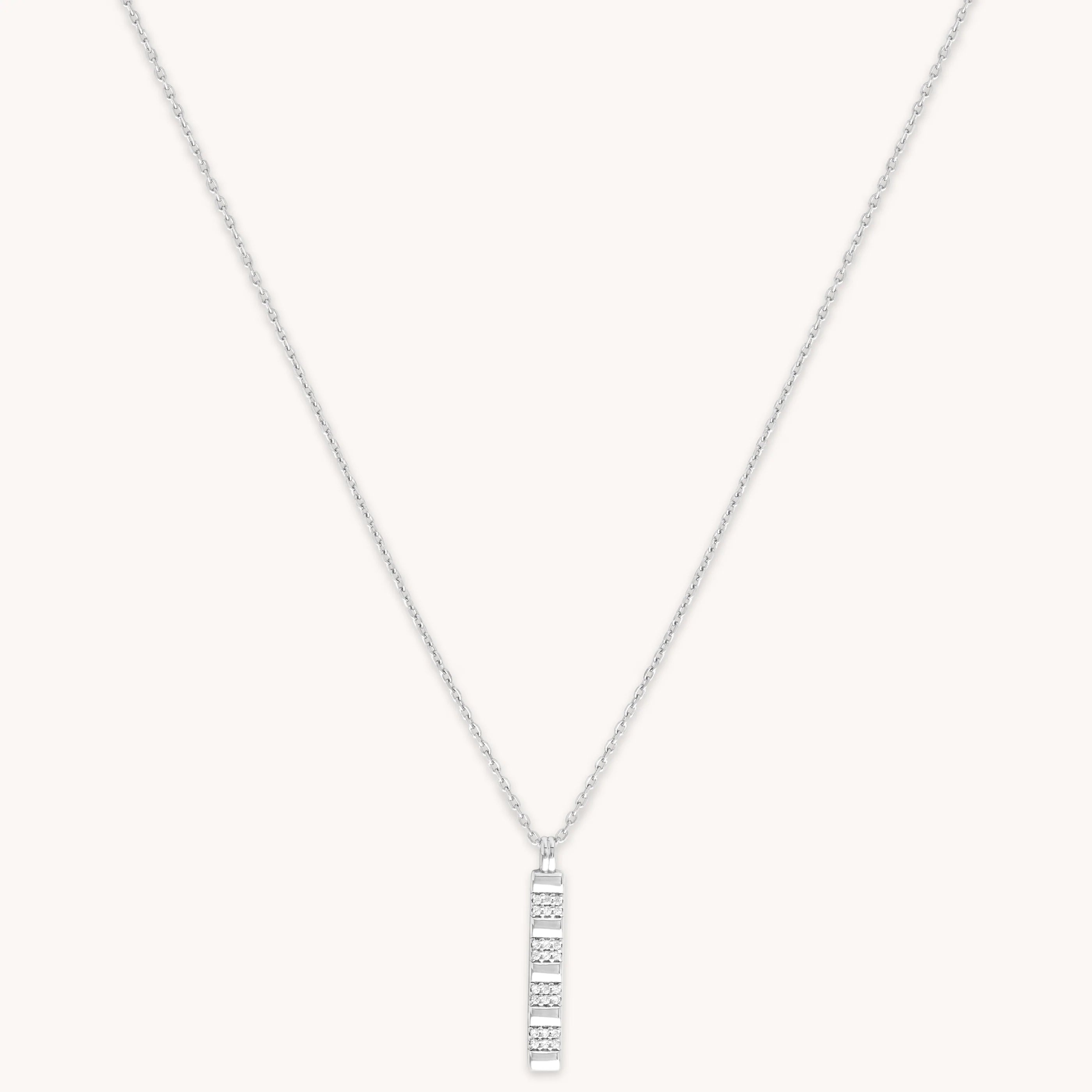 Pleated Crystal Pendant Necklace in Silver