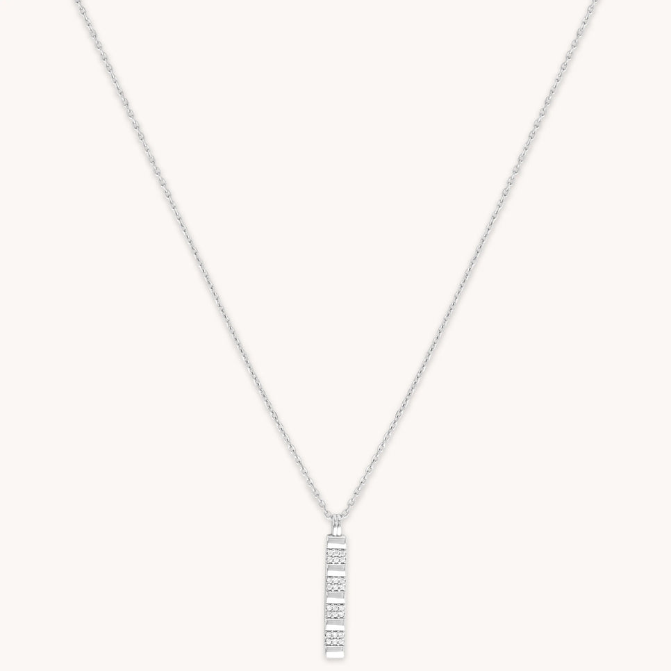 Pleated Crystal Pendant Necklace in Silver