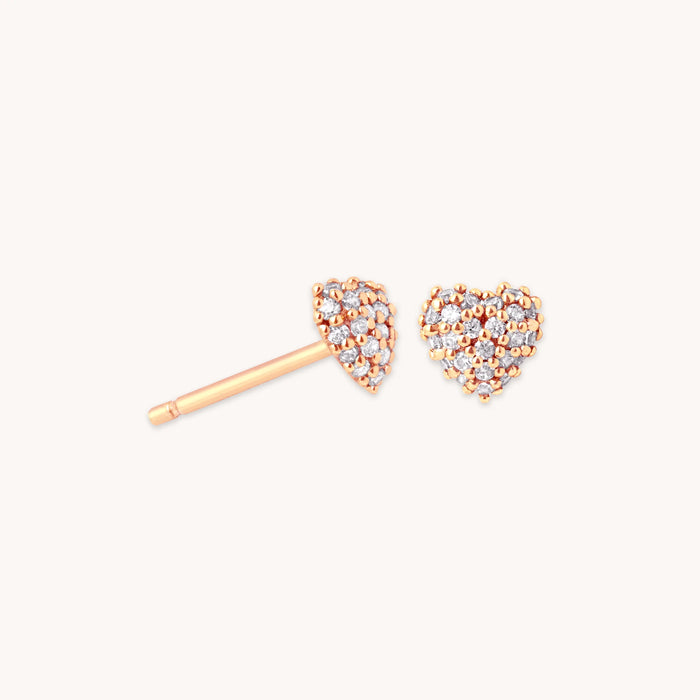 Heart Pave Stud Earrings in Rose Gold