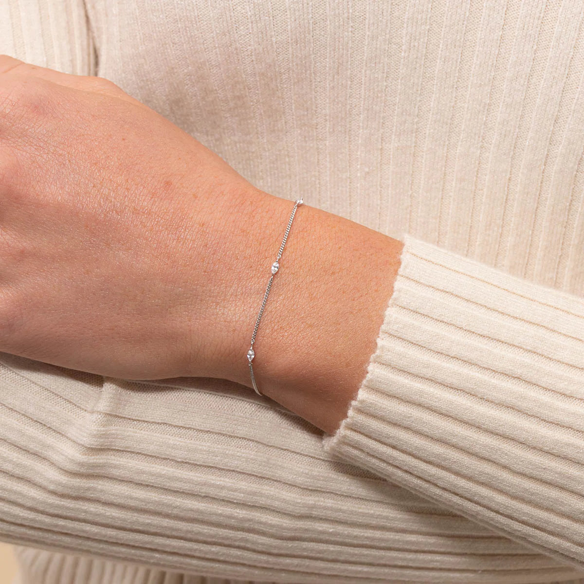 Station Navette Crystal Bracelet in Silver worn