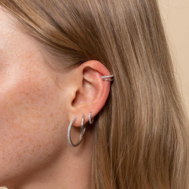 Mini Illusion Ear Cuff in Silver worn