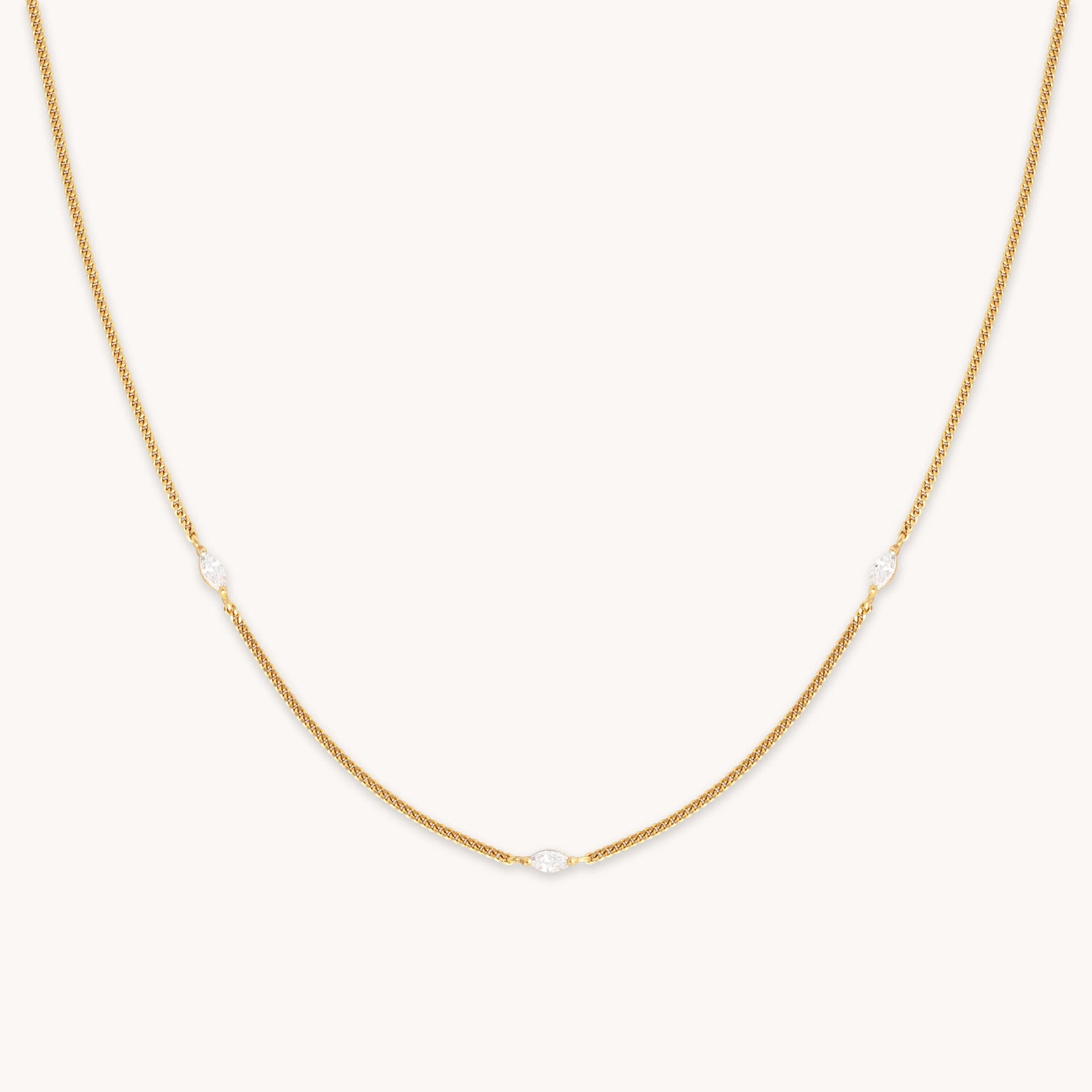 Station Navette Crystal Necklace in Gold